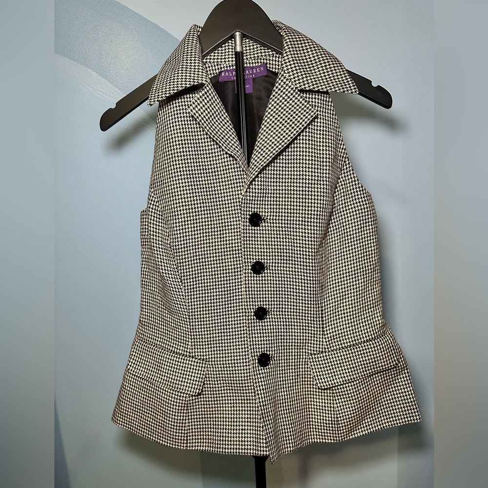 Ralph Lauren Purple Label 100% Linen Houndstooth Structured Sleeveless Vest